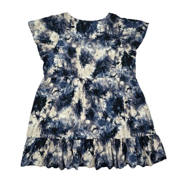 Passport Blue Tie Dye Ruffle Hem Dress 3X Rayon Short Sleeve Button Front Boho - Picture 5 of 8